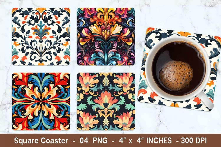 Decorative Colorful Square Coasters | Square Coaster Png