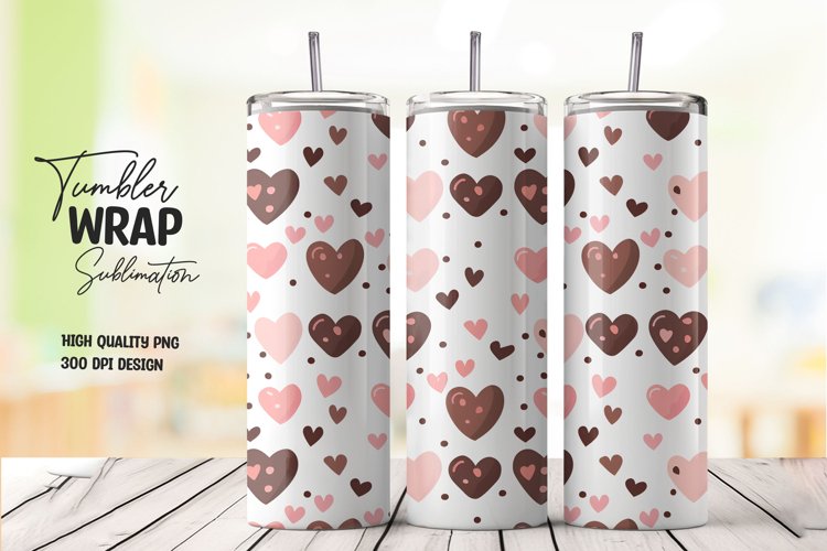 Watercolor heart pattern tumbler wrap sublimation png