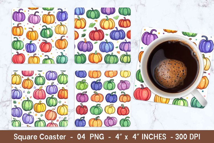 Colorful Pumpkin Square Coasters | Square Coaster Png example image 1
