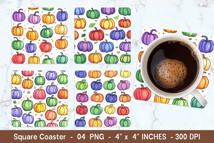 Colorful Pumpkin Square Coasters | Square Coaster Png