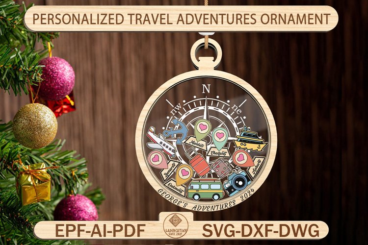 Personalized Travel Adventures Ornament Cut File Svg