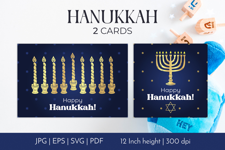 Happy Hanukkah Cards Square & Horizontal Printable & SVG