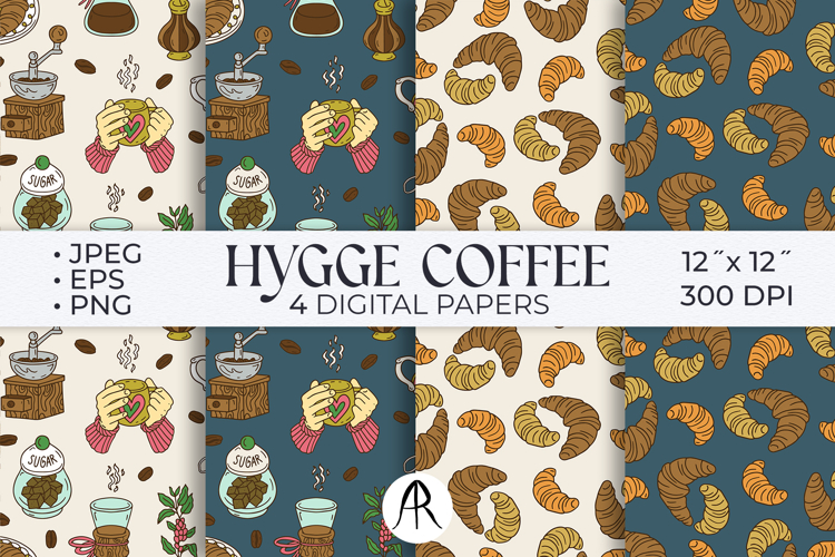Hygge Coffee Seamless Digital Papers Croissants & Cozy Café