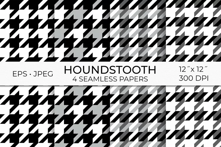 Classic Black & White Houndstooth Plaid Digital Papers