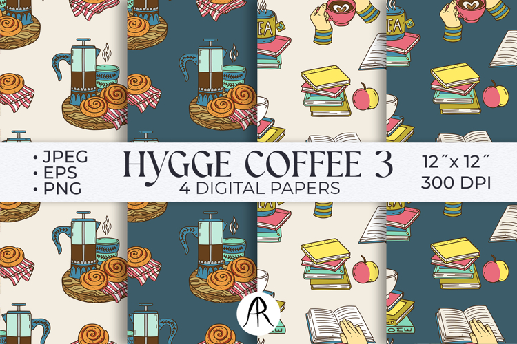 Cozy Coffee and Books Seamless Patterns