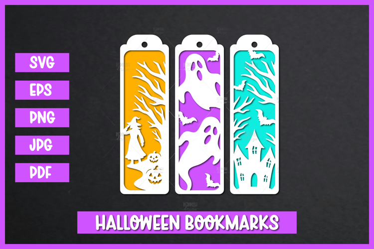 3 Halloween Paper Cut Bookmarks SVG