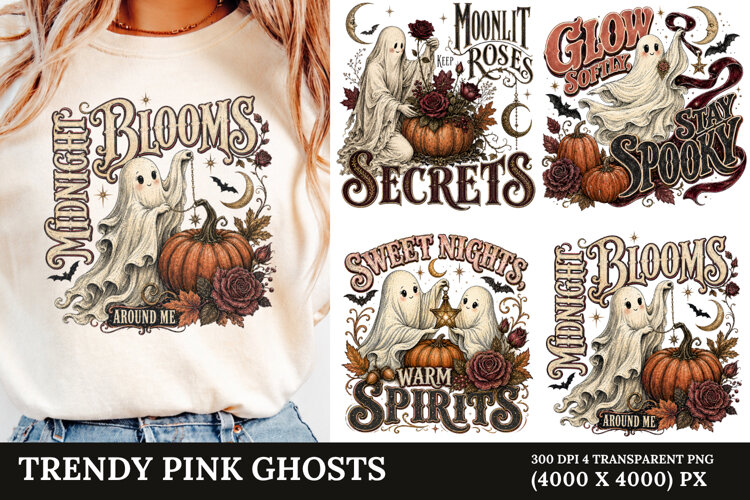 Trendy Pink Ghosts PNG example image 1