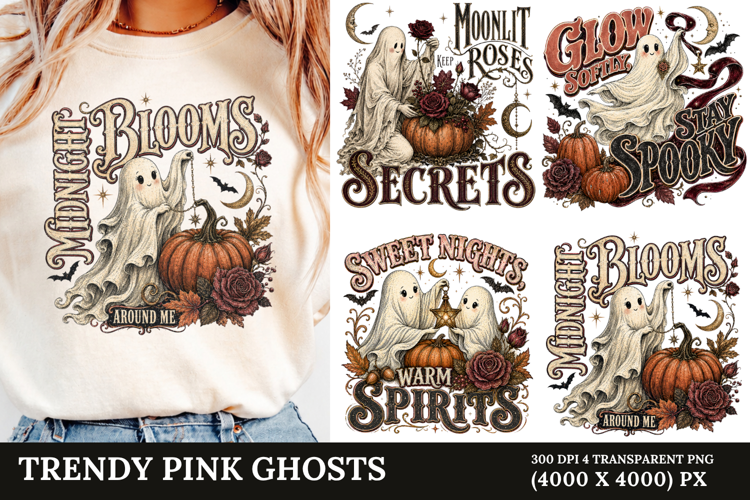 Trendy Pink Ghosts PNG