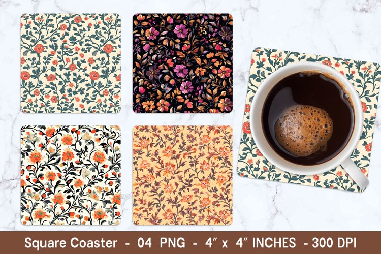 Chintz Floral DIgital Square Coasters | Square Coaster Png