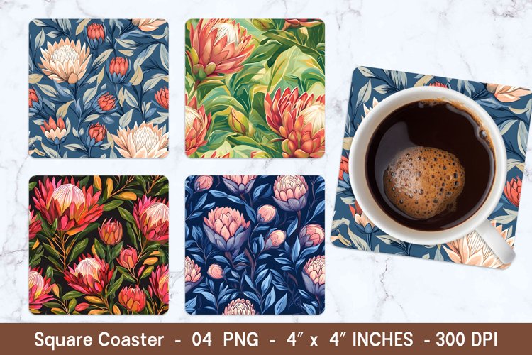 Protea Flower Square Coasters | Square Coaster Sublimation example image 1