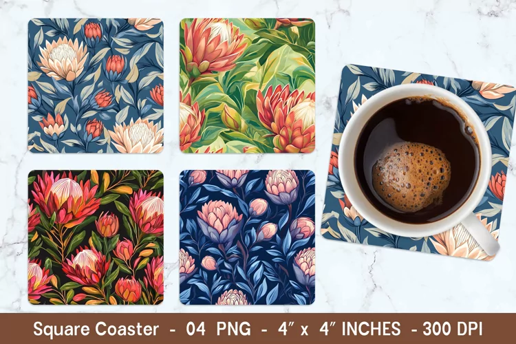 Protea Flower Square Coasters | Square Coaster Sublimation