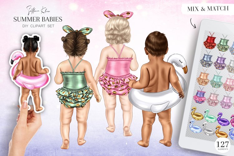 Summer Babies Clipart, Baby with Swimsuits Clip Art example image 1