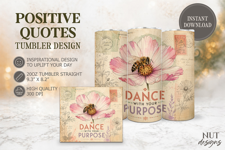 Vintage Floral Bee Positive Tumbler wrap Inspirational