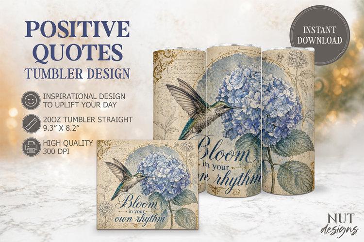 Vintage Hummingbird Hydrangea Tumbler Inspirational quotes