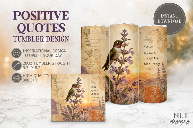 Vintage Hummingbird Sage Spark Tumbler Inspirational quotes