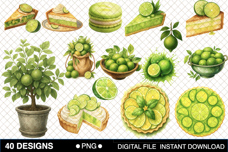 Key Lime Watercolor Clipart Bundle