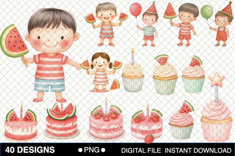 Cute Watermelon Party Clipart Bundle
