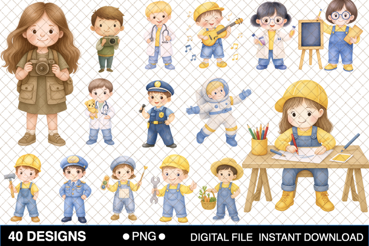 Watercolor Children’s Jobs Clipart Bundle