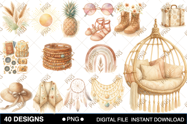 Summer Beach Watercolor Clipart