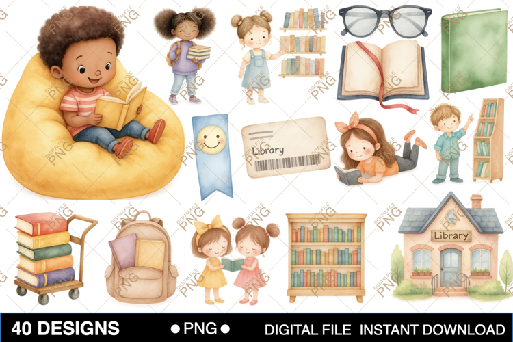 Library Kids Clipart