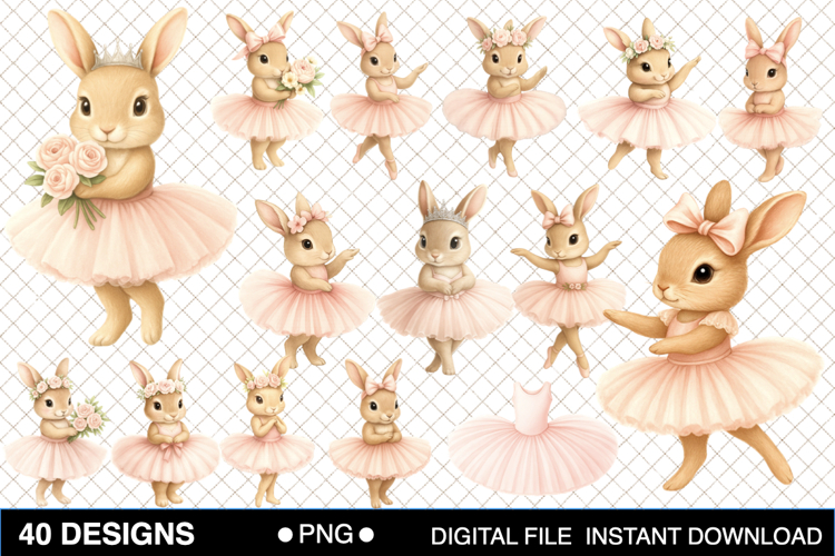 Watercolor Ballerina Bunnies Clipart Bundle