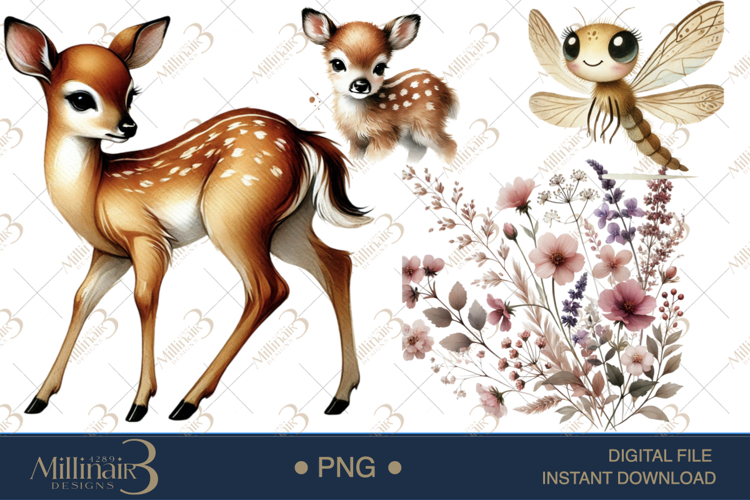 Boho Woodland Baby Animals   Mushroom Clipart