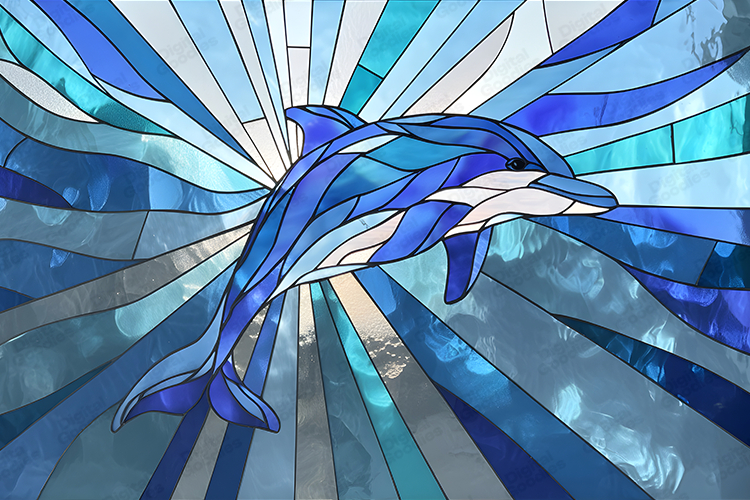 Leaping Dolphin Blue Stained Glass Mosaic Art