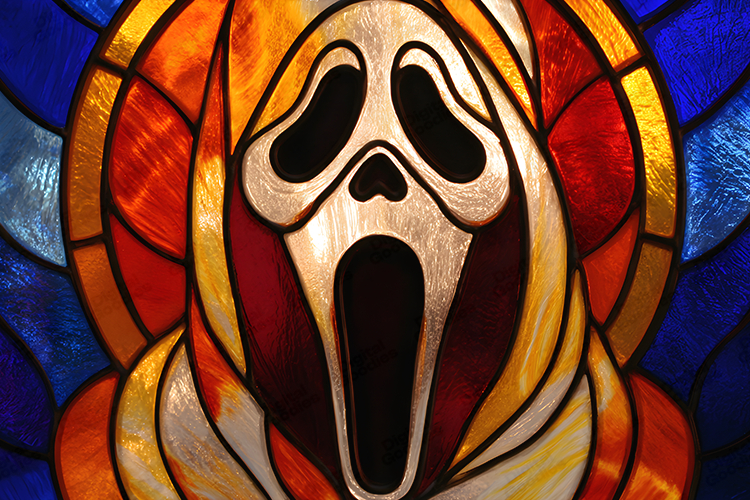 Screaming Ghost Mask Stained Glass Horror Art