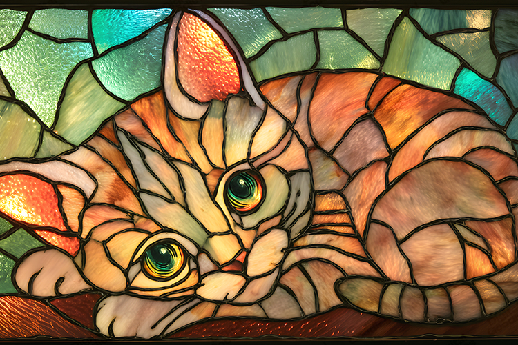 Cute Kitten Cat Stained Glass Pet Portrait Design