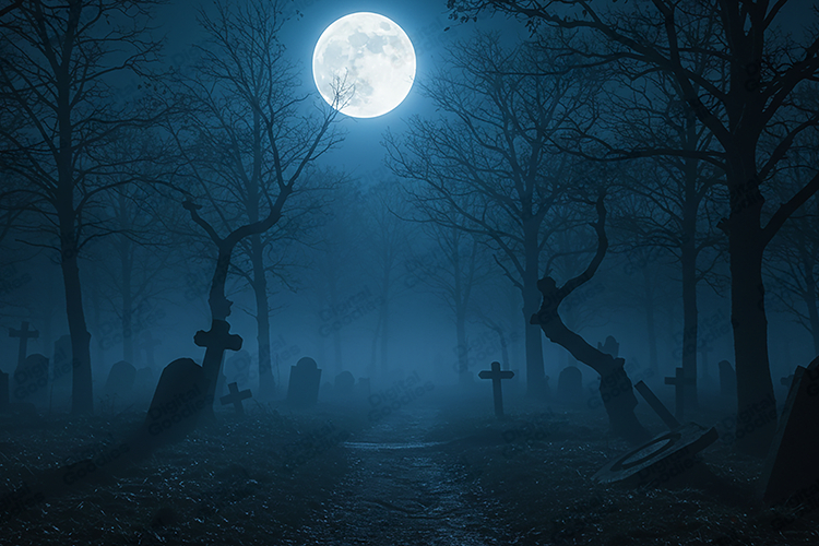 Haunted Cemetery Full Moon Background for Dark Horror Art