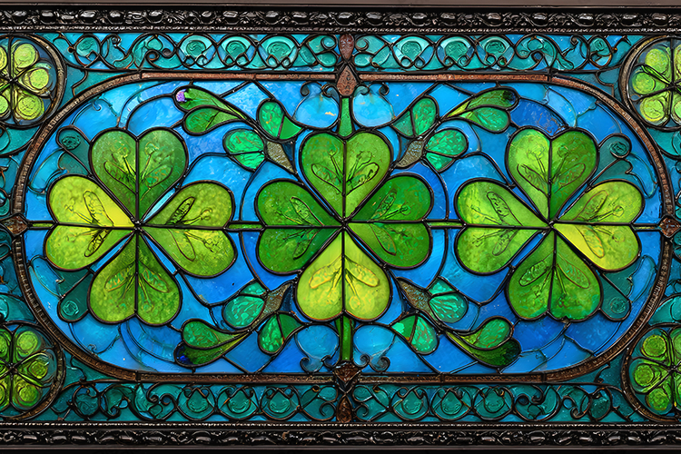 Vibrant Blue Clover Shamrock Stained Glass Panel