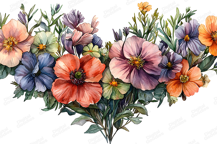 Watercolor Floral Bouquet Clipart Colorful Flower Design