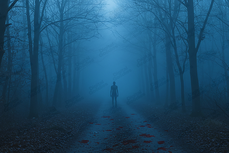 Misty Forest Horror Scene Dark Foggy Path Background