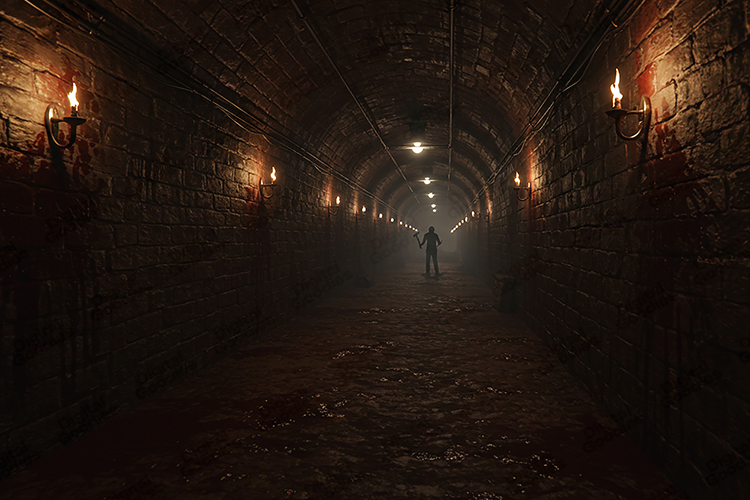 Dark Underground Tunnel Horror Scene Creepy Background