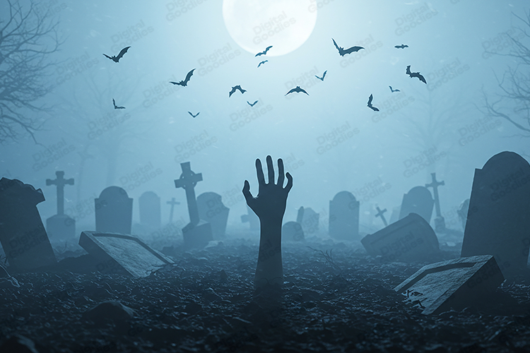 Zombie Hand Rising Graveyard Background for Horror Designs