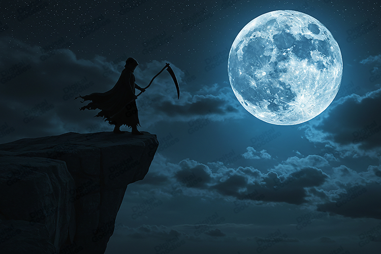 Grim Reaper Silhouette with Full Moon Dark Fantasy Backgroun