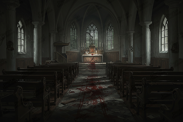 Dark Haunted Church Interior Horror Background Art