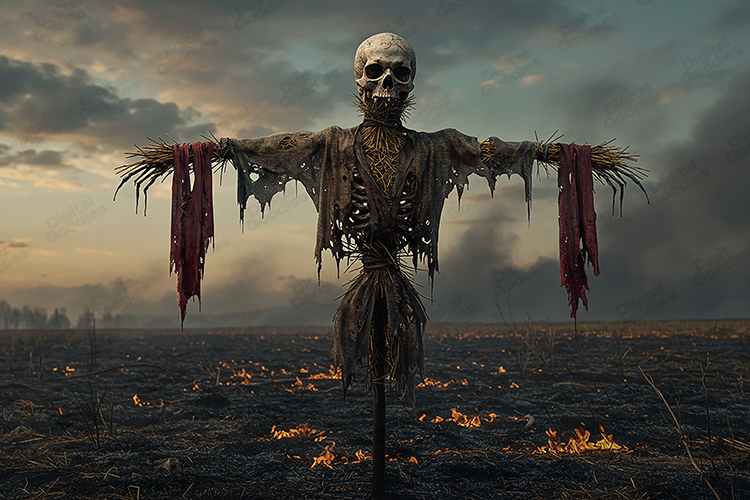 Burned Field Skull Scarecrow Dark Horror Background