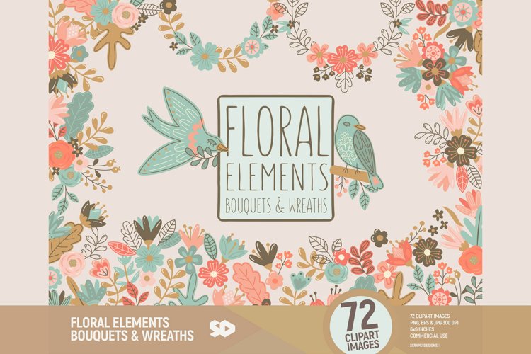 Floral elements bouquets and wreaths clipart. Stickers example image 1