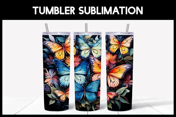 Watercolour butterfly tumbler wrap | Tumbler Sublimation