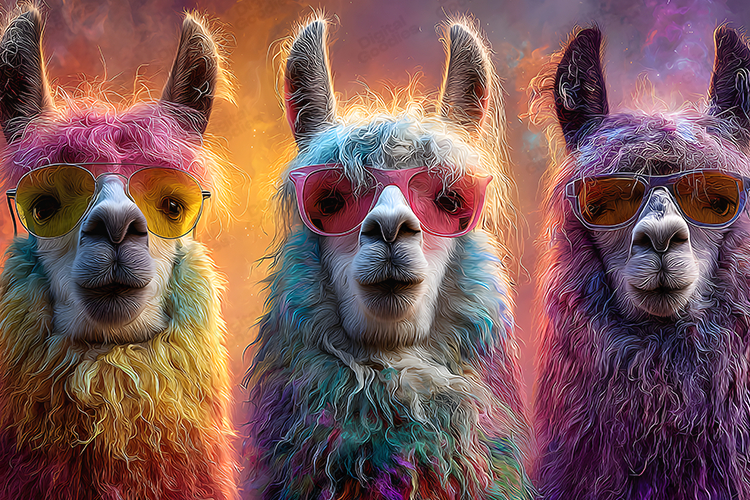 Three Cool Llamas with Sunglasses | Funny Animal Art