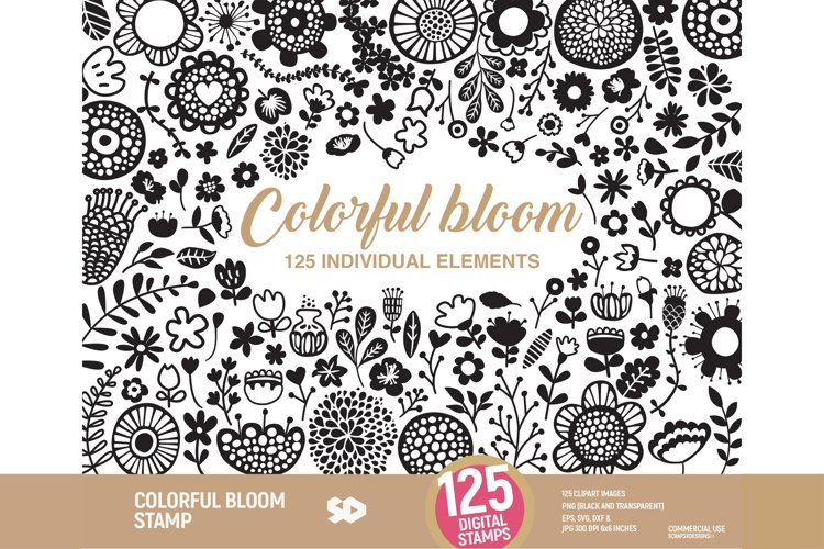 Floral clipart bundle, flowers clip art digital stamp example image 1