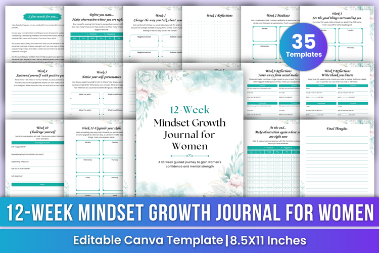 12-Week Mindset Growth Journal for Women Canva