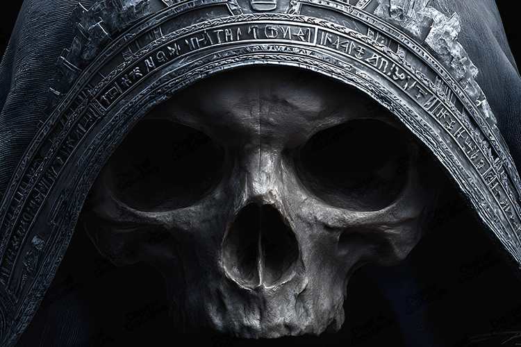 Grim Reaper Skull - Dark Fantasy Figure with Runes Graphic