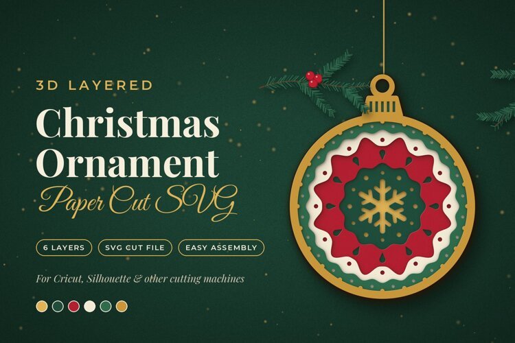 3D Layered Christmas Ornament SVG example image 1