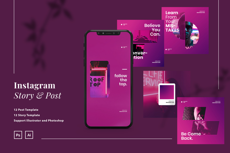 Neon Creative Instagram Ads Post & Story Template