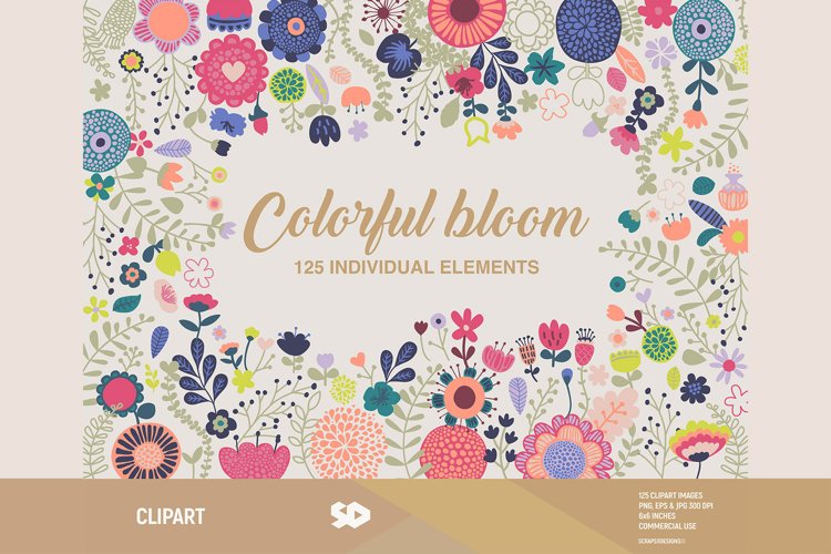 Floral clipart, flowers. Colorful bloom wedding. Stickers example image 1
