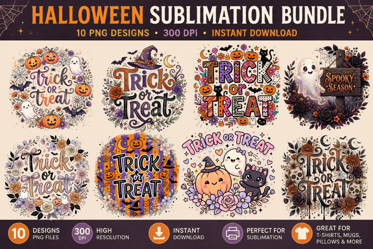 Trick or treat Sublimation Design,10 Halloween Sublimation