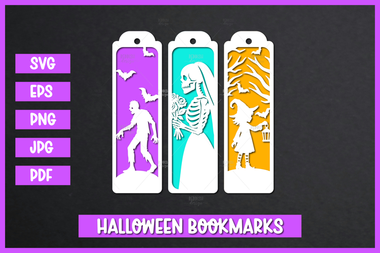 3 Halloween Paper Cut Bookmarks SVG