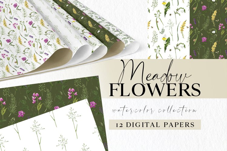 Wildflower Digital Paper Pack Summer Meadow Seamless Pattern